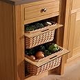 Pull out Wicker Basket Drawer 600mm Kitchen Storage Solution Larder Base Unit Cupboard with Handle Rustic Beech Wood Farmhouse Style 100% Handmade Rattan FREE Fixing Kit Included – Brown