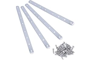 MaYuLa 4Pcs Flat Straight Brace Brackets Stainless Steel Mending Joining Plates Heavy Duty Repair Fixing Bracket Shelf Brackets with 32Pcs Screws for Wood Furniture 246mm