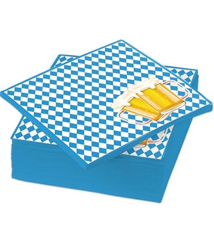 96 Stück Oktoberfest Servietten - Blau Weiß 17x17cm Bayerische Deko