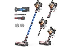 SUNSARE Aspirador sin Cable Potente 550W/45KPa/60Mins, Aspiradora Vertical Inalámbrica con Carga en Base y Pantalla LED, 1.5L Escoba Aspiradora con Cepillo Antienredos, para Suelo/Alfombra/Pelos de Mascota