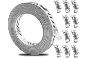 JNBGTU 16.4 Feet Tube Clips with 10 Fastener, Stainless Steel Jubilee Clips Large Adjustable Clamp Worm Jubilee Clip Stainless Steel Hose Clamps for Pipe Plumbing Tube and Fuel Line
