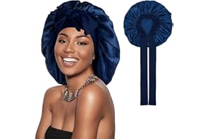 ‎CATELVES Catelves Seidenhaube zum Schlafen Lange Haare, Silk Bonnet Weiche und Bequeme, Bonnet Seide, Hair Bonnet, Schlafhaube Seide für Verstellbares Breites Band zur Befestigung am Kopf(Marineblau)