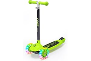 ZIFFY 3-Rad-Kinderroller 3–5 Jahre – Blau/Grün/Pink/Violett – LED-Leuchträder, Neigelenkung, Hinterradbremse – Höhenverstellbarer Lenker 44–61 cm – 1,8 kg, schnell zerlegbar