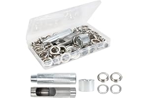 FOGAWA 100 Sets Kit de Ojales Metalicos de 20mm plata Kit de Herramienta de Ojetes con juego de herramientas Ojetes Metalicos para Tela, cuero, Manualidades, lonas, Carpas, Toldos