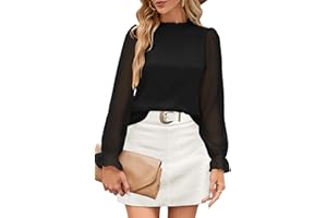 Odosalii Damen Bluse Rüschen Stehkragen Oberteile Elegant Volant Ärmel Hemd Lässige Langarmshirt Blusen Shirt Hemden Tops