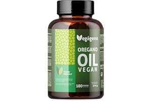 VEGÁGENO Aceite de Orégano Puro 180 Cápsulas con Omega 9. 200 mg por Cápsula - 170 mg de Carvacrol. Beneficios para el Sistema Inmunológico, Prensado en Frío, GMO FREE. Sin Gluten. Apto para Veganos