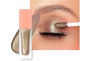 ‎OULAC Oulac Płynny cień do powiek, brokatowy, metaliczny, jasnozłoty, płynny eyeliner z błyszczącym wykończeniem, gładki i połyskujący makijaż oczu, wegański i nietestowany na zwierzętach, 5,4 g (21)