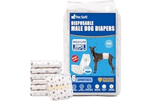 Pet Soft Pañales Desechables para Perros machos, 20 Unidades, pañales superabsorbentes para Cachorros, pañales para incontinencia con indicador de Humedad (M-20 Unidades)