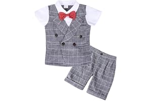 AmzBarley Baby Boys Gentlemans Outfit Suit Kids Long/Short Sleeve Dress Shirt Pants Vest Bowtie Tuxedo Rompers Childs Birthday Evening Holiday Party