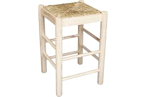 GRECA Taburetes Madera Maciza con Asiento de Enea. En Madera Natural. En Crudo. Varias Medidas. (34 * 34 * 47)