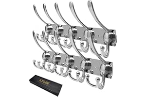 LYLIN Perchero de Pared, Perchas de Acero Inoxidable Montaje en Pared, Ganchos de Perchero para Dormitorio Baño y Cocina (15 Gancho, 2Pcs, Plateado)