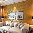 MEAIHOME Modern Abstract 3D Curve Non-Woven Flocking Striped for Wallpaper Roll 0.7m(2.29' W) x 8.4m(27.56' L)=5.88㎡(63.11 sq.ft) (Gold)