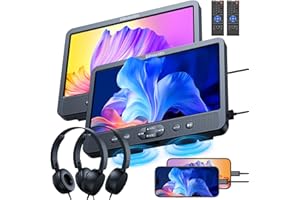 GOnavidio Lecteurs DVD de voiture doubles de 10,1" avec entrée HDMI, chargeur mural, 2 écouteurs, prise en charge de la région libre, dernière mémoire, entrée AV et sortie AV, carte USB/TF (2 lecteurs