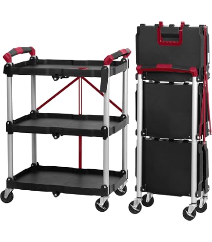 Chariot De Cuisine Pliable 3 étagères - 73x33x94 Cm, Capacité 10kg/étage, Roues Frein - Noir Métal