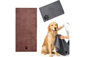 KAIYAYA 2 Stück Hundehandtuch Extra Saugfähig, 75 x 35 cm Hunde Handtuch Grau Mikrofaser Handtuch Hund, Undezubehör, Schnelltrocknend Haustier Weich für Katzen, Hunde Oder Andere Haustiere