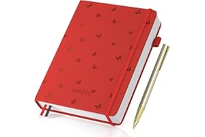 ‎UMRIOX Umriox Notizbuch A5 Liniert,Hardcover Journal Notizblock mit Stift,100gsm 365 Seiten Dickes Tagebuch für Frauen und Männer für Schule, Arbeit, Zeichnen, 14.5 x 21cm-Rot