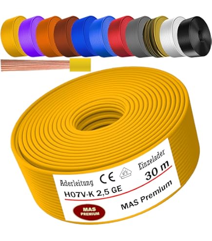 MAS Premium 5-100 m aderleiding eendraads H07 V-U 1,5 2,5 enkele draad stijf (H07 V-U 1,5 BR, 5 m