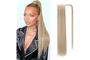 ‎JJSTAR JJstar 70 cm Langes Glattes Pferdeschwanz Haarteil Synthetik Haarverlängerung Zopf Extension für Damen Mädchen(Helles Aschblond)