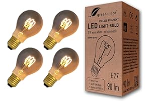 greenandco 4x Ampoule à Filament LED Vintage E27 A60 gris argent 3W 90lm 1800K (blanc chaud) 360° 230V, non-dimmable