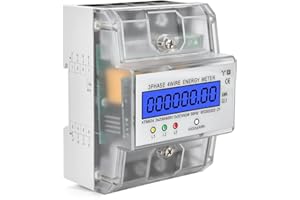 HOME HOLIC Stromzähler 3-Phasen 4-Draht Geeicht Drehstromzähler 230 / 400V 5-100A, LCD Digitaler Stromzähler Drehstromzähler Hutschiene für DIN Hutschiene Zwischenzähler Strom (3-Phasen 4-Draht)