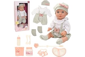 Festfun 40cm Poupée Poupon avec Le Vêtement, Les Accessoires d'alimentation Set Poupée Bébé Poupon 40cm Mignon Cadeau pour Les Tout-Petit