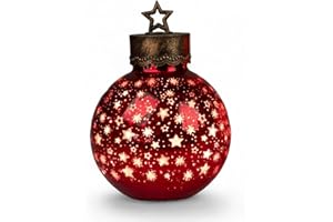 formano LED Deko-Kugel 30 cm Sterne Rot Glaskugel Timer 6h/18h beleuchtet - Batteriebetrieben - Herbst Winter Weihnachtsdeko für Tisch Regal Fensterbank