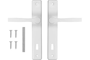 ADGO Juego de Manijas de Puerta Derecha e Izquierda para Puerta con llave, R=90 mm, Rectangular, Manija de Aluminio, Placa de Acero, con Recubrimiento de Polvo, Galvanizado, Blanco