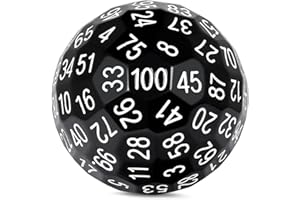 DNDND d100 Polyhedral Solid Black Single 100 Sided Dice with Translucent Pouch (Solid Black with White Number)