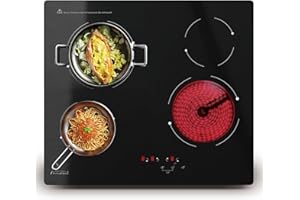 COVERCOOK Electric Ceramic Hob 60cm Cooktop, Built-in Hot Plate Black Glass Cooker Hob, 4 Cooking Zones Countertop with Touch Control, 6000W, Timer, Child Lock, 9 Power Levels, Hard Wired, No Plug
