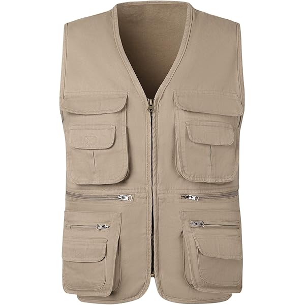 OlyljpinZ Gilet de pêche décontracté sans manches en coton pour homme