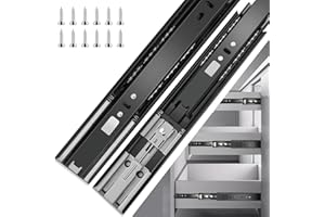 JI2OOYI glissières de tiroir 6 paires (12 pièces),45cm glissiere pour tiroir, amortisseur coulisse tiroir avec roulements à billes, montage latéral,extension complète, capacité de charge 45 Kg,noir