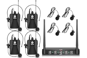 D DEBRA Debra Audio Pro UHF - Sistema di microfono wireless a 4 canali, con microfono lavalier, ricevitore in metallo, ideale per karaoke, feste di karaoke (4 Bodypack (A))