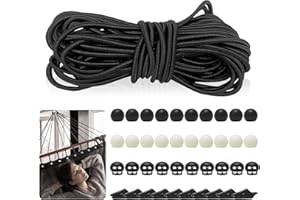 OUZIONZ Corde Elastiche con Sfera 4mm 15m Nera,Elastici con Sfera,Corda di Espansione Elastica Corda di Gomma Telone Tenditore Fune di Tensionamento con Accessori a Sfera (4mm*15m)