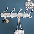 BlackFish Coat Rack Mount, Shiny Silver Rhinestones Wall Mounted 5 Hooks, Key Hooks Decorative for Double Wall, Hook Rack Suitable for Hat Towel Purse Robes - 1 Pcs