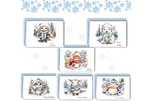 FIVEMILEBRO 12 tarjetas postales de navidad plegables con sobres, juego de tarjetas A6, serie de animales del bosque en acuarela, con felicitaciones navideñas, tarjetas de Navidad para amigos y familiares