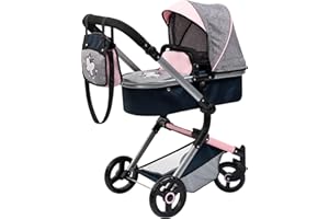 Bayer Design 18427AA Dolls Pram NEO Vario stroller, bag, convertible, foldable, adjustable handle, Pink