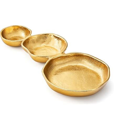 Shataj Decorative aluminum 3 bowls set with antique stand in gold and – Shataj Art Gallery