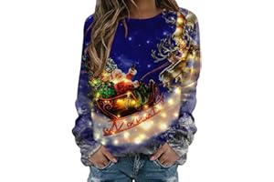 GENERIC Winter Weihnachtspullover Damen mit Licht, Weihnachtspulli Lustig Langarm| Weihnachtsshirt Damen Langarmshirt Winter mit Weihnachtsbaum Weihnachtsmotiv Warme Weihnachts Oberteile für Frauen