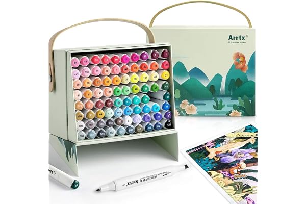Arrtx ALP Marqueur avec 80 couleurs, marqueurs graffiti à double pointe avec boîte de transport pour dessins, croquis, architecture, anime, calligraphie et illustration