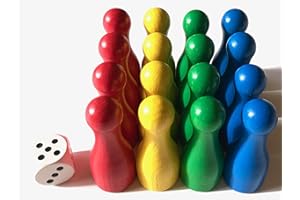 Spieltz große Spielfiguren aus Holz für Ludo (Riesen Flaschenkegel XL, 25/60 mm, 4 x 4 Spielfiguren + 1 Würfel)