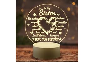 PRSTENLY Sister Gifts from Sister, Acrylic Night Light Gifts for Sister on Her Birthday Christmas Wedding Day Housewarming