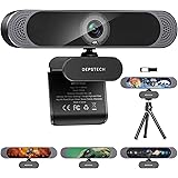 DEPSTECH Webcam 4K, Webcam HD avec Microphone 8MP Webcam USB Sony Sensor Autofocus Caméra Web, Cache Webcam et Trépied, Webca
