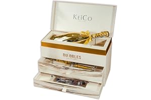 SPARKLEWARE Bottega Prosecco DOC 75cl KeiCo Luxe Gift Box Hamper with 2 Gold Champagne Flutes and Solid Chocolate Corkscrew - Congratulations, Birthday Prosecco Gifts For Women (Gold)