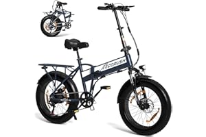 ECORUSH Bici Elettrica Pieghevole con Motore 250W + 75NM, Batteria al Litio 48V/12A per Uomo e Donna, Pneumatici Fat 20×4,0 Pollici, 7 Marce, 25 km/h, E-Mountainbike Piegevole per Tutti i Terreni