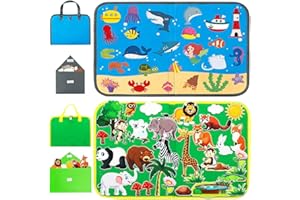 XPJBKC Fuzzy Felt Story Board Set, 50 Pcs Zoo Sea Animals Felt Board Reusable, Farm Animals Fuzzy Felt Ocean World Storytelling Set, Interactive Foldable Storage Interactive Learning Play Kit Gift