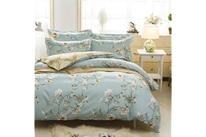 ‎TOSPASS Tospass Bettwäsche 135x200 cm 4 Teilig Blumen Grün Gold Modern Floral Bettwäsche Set Mädchen Bettbezug Weiche Mikrofaser Wende Bettwäsche 2 Deckenbezug mit Reißverschluss 2 Kissenbezug 80x80 cm