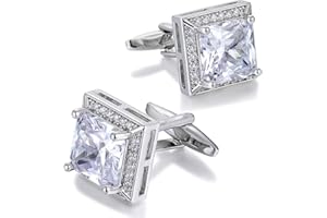 CYRIACUS Gemelli da uomo CZ Gemelli Sparkle Diamond Gold Square Gemelli per matrimonio sposo testimone argento, 1.6cm*1.6cm, Ottone, Cristallo