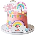 Radsocken 25 PCS Unicorn Cake Toppers,Rainbow Cake Topper Happy Birthday Cake Topper Mini Ball Cake Topper Decorations for Girl Kid Women Birthday Party