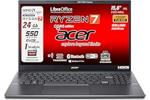 Acer Notebook portatile, Ryzen 7 5825u 8 CORE, RAM 24Gb, SSD da 1 TERA, Display 15,6" Full HD, tastiera retroilluminata, 4 usb, wi-fi 6, hdmi, lan, bt, Win 11 Pro, Libre Office, Preconfigurato
