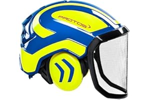 Protos sicherheitshelm integral forest gehörschutz, ausstattung:feines visier, farbe:blau/gelb